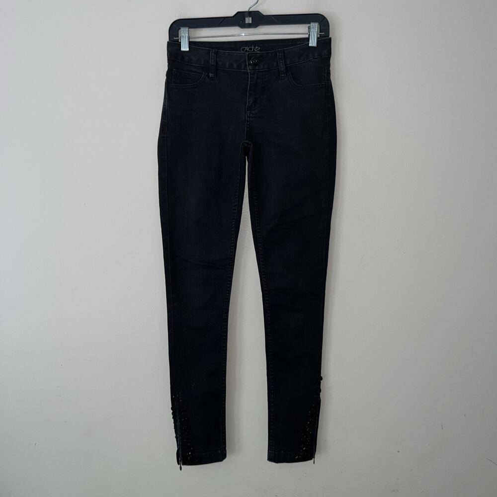 CACHE Black Jeans Pants Embellished Embroidery Zip Leg Size 0